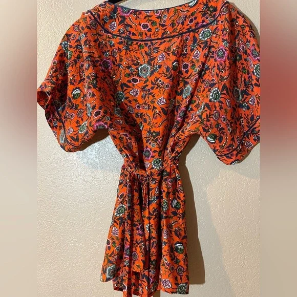 Anthropologie Maeve 100% Silk Floral Orange Blouse - Picture 7 of 8